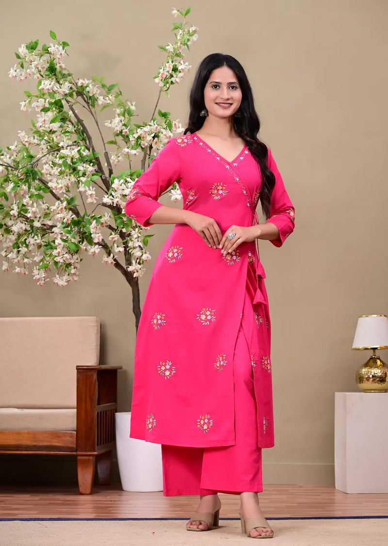 Rani Pink Blossom Angrakha Suit