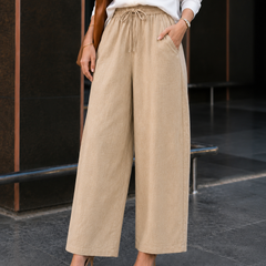 Women's Beige Cotton Blend Wide Leg Palazzo Pants for Women