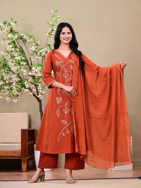 Women’s Rust Cotton A-Line Suit Set