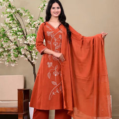 Rust Floral Elegance Suit Set