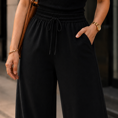 Women's Beige Cotton Blend Wide Leg Palazzo Pants for Women