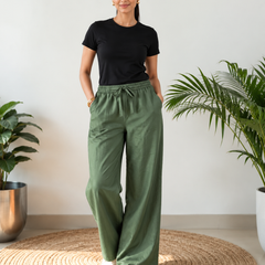 Solid Cotton Blend Relaxed Wide-Leg Palazzo Pants