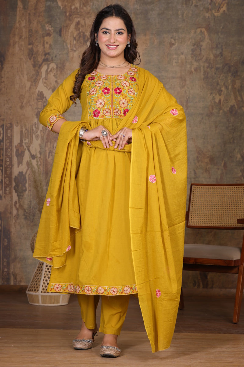 Yellow Blossom Embroidery Suit Set