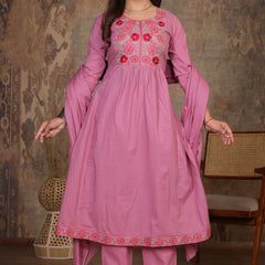 Move Pink  Blossom Embroidery Suit Set