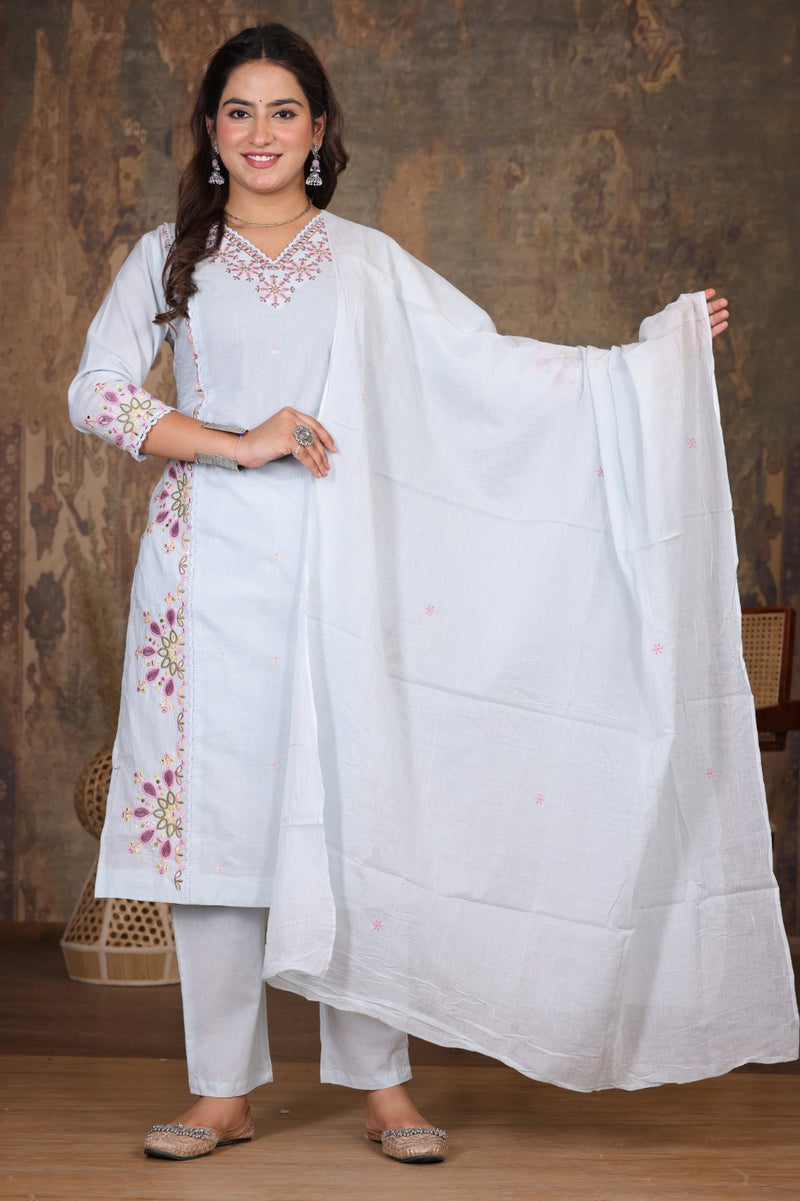 Powder Blue Royal Embroiderd Suit Set
