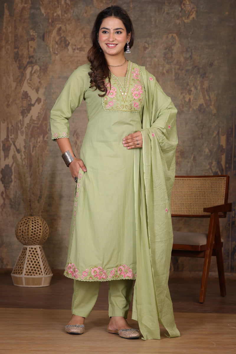 Pista Green Elegance Ethnic Suit Set