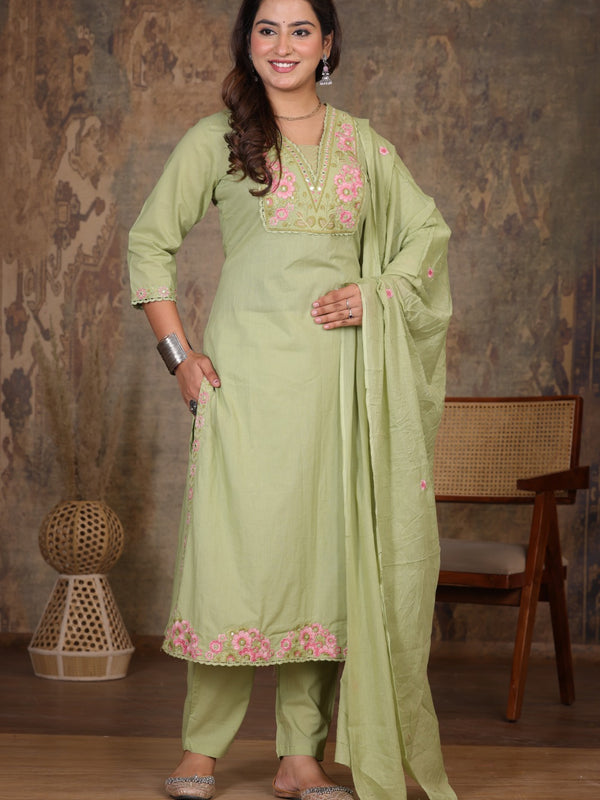 Pista Green Elegance Ethnic Suit Set