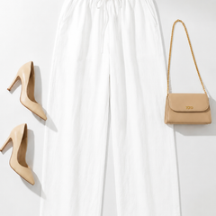 Women's Beige Cotton Blend Wide Leg Palazzo Pants for Women