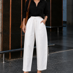 Women's Beige Cotton Blend Wide Leg Palazzo Pants for Women